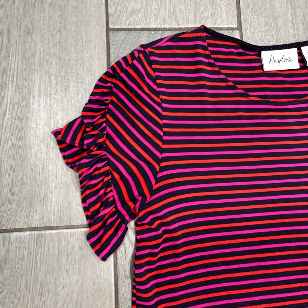 Heyton Striped Stretch Dress With Ruffle Sleeves Size Medium - Picture 3 of 9
